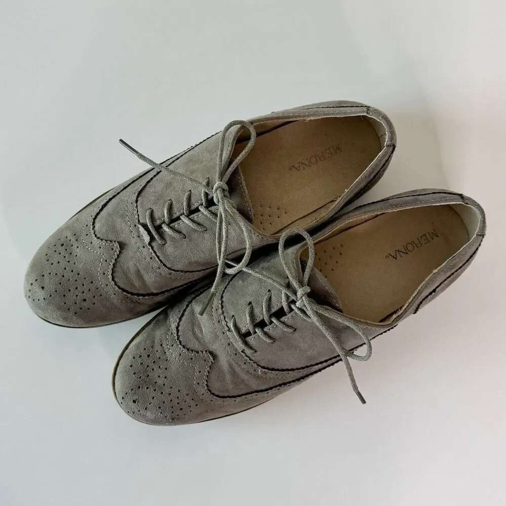 Merona Women's Size 8 Gray Faux Suede Oxford Wingtip Lace-Up Shoes